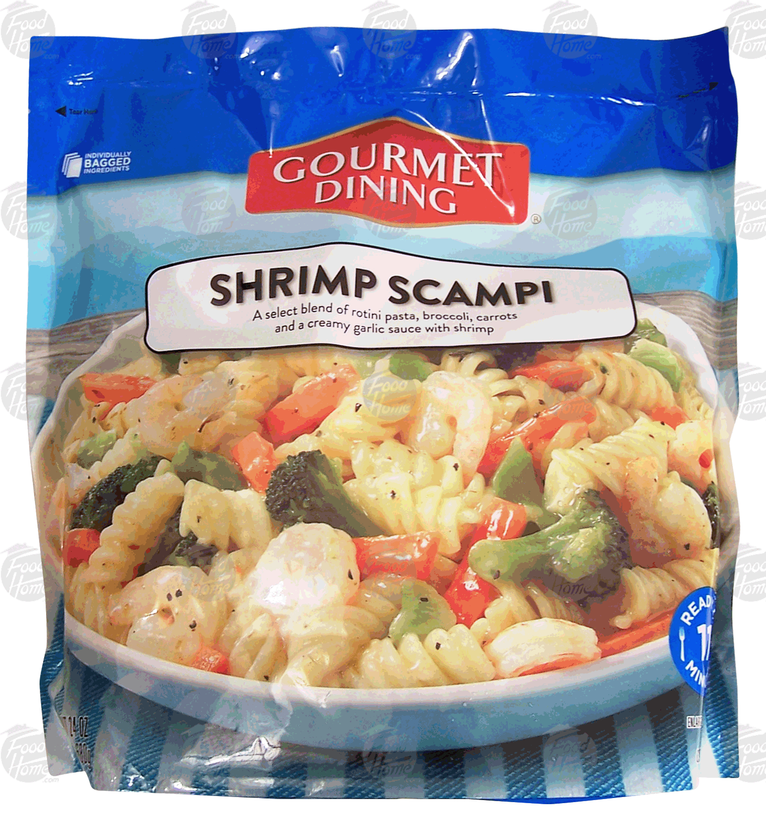 Gourmet Dining  shrimp scampi; rotini pasta w/ vegetables, individually bagged ingredients Full-Size Picture